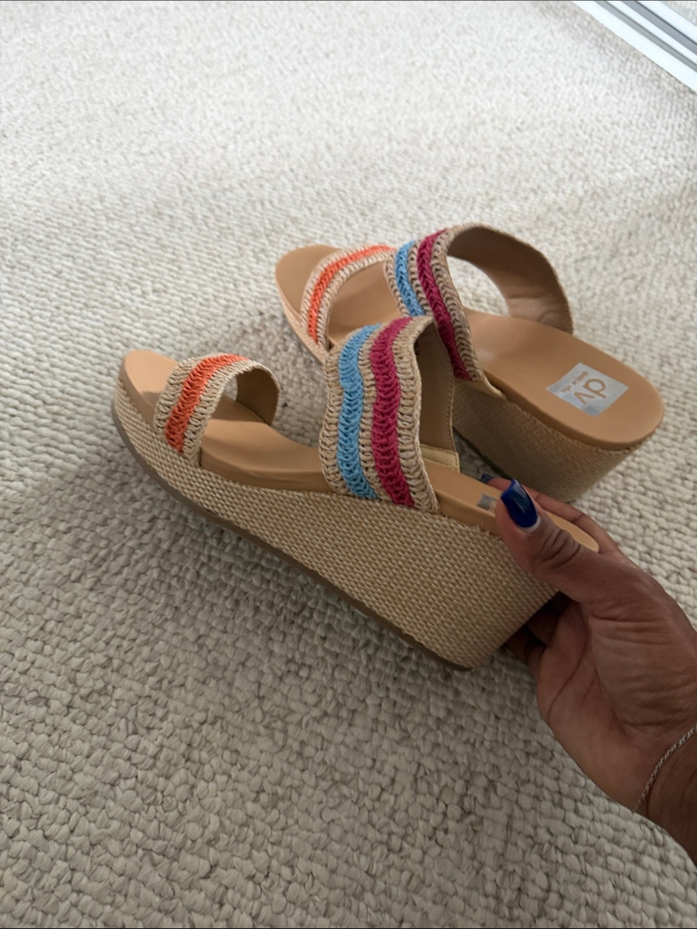 Dolce Vita Beige Sandals with Multi-Color Crochet Straps - Picture 4 of 6